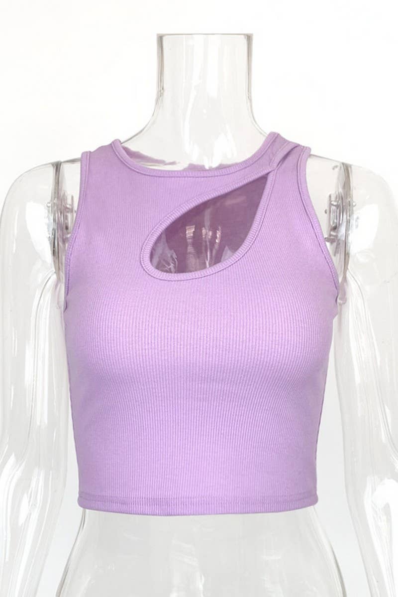 CWTTK0818_SOLID COLOR HOLLOW SLIM SHORT CAMISOLE