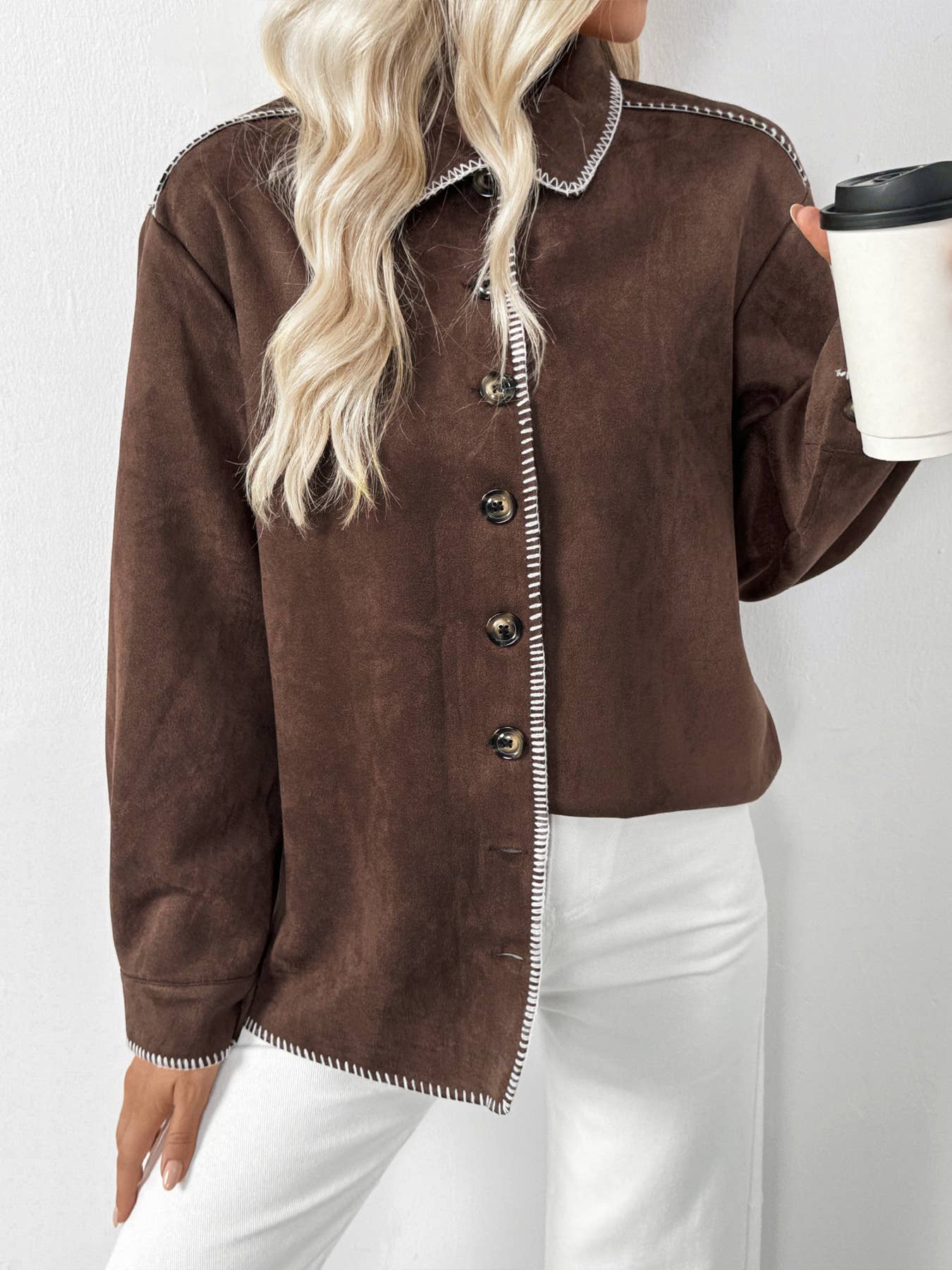 Casual fringed color-blocked lapel loose shirt