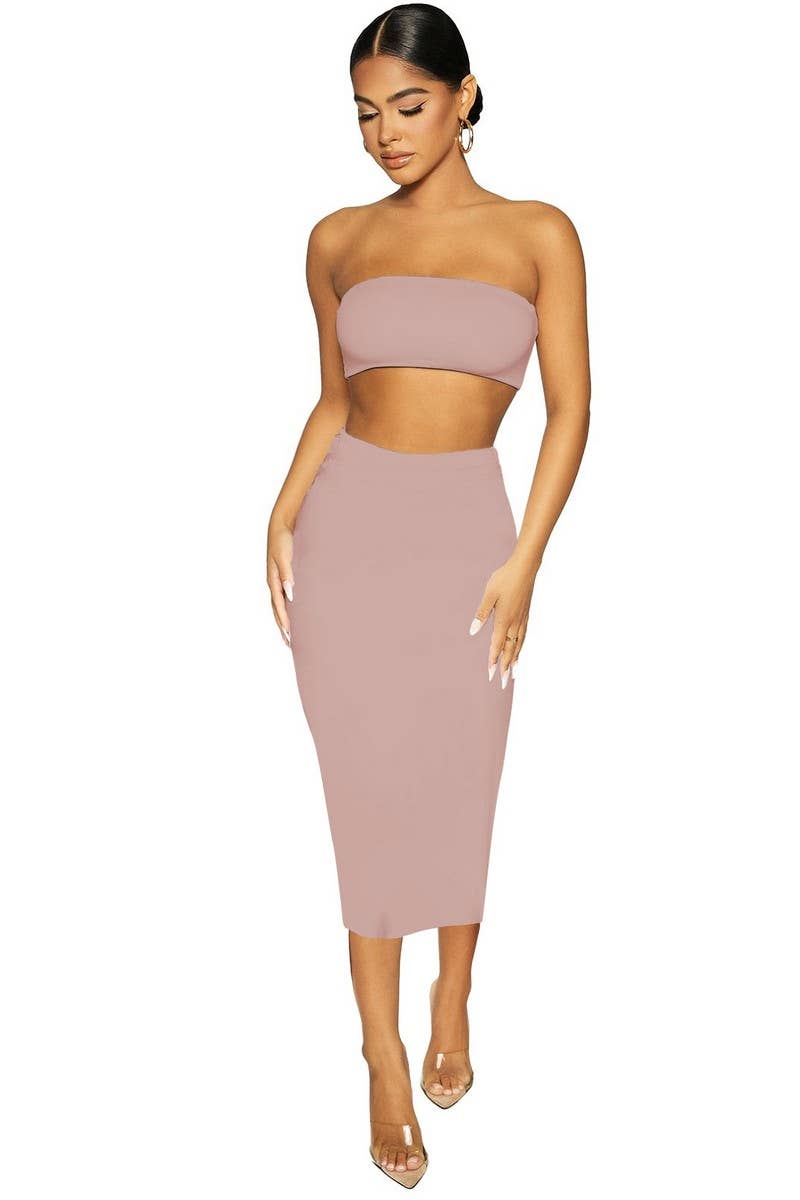 CWSS1098_NAVEL-BARING TUBE TOP TIGHT SKIRT TWO-PIECE SET