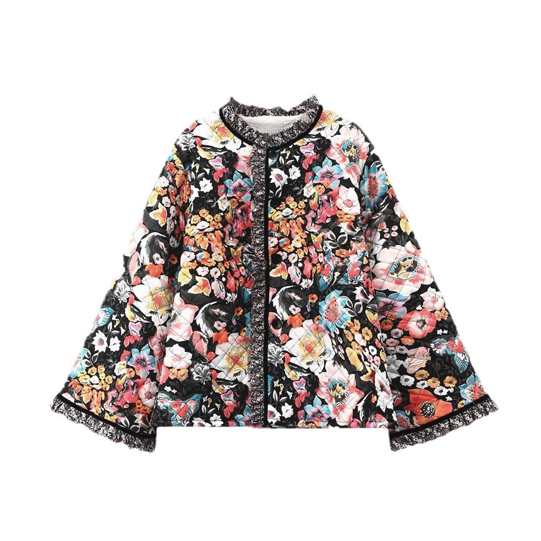 Casual flared sleeve printed cotton jacket
