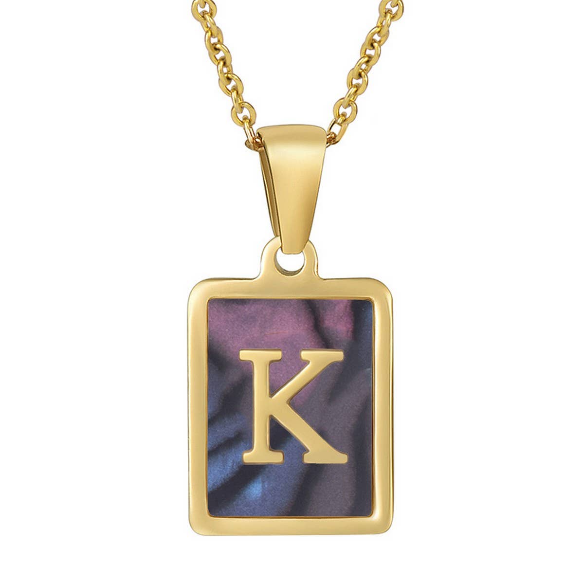 SQUARE SHELL 26 LETTER PENDANT NECKLACE_CWAJE0674