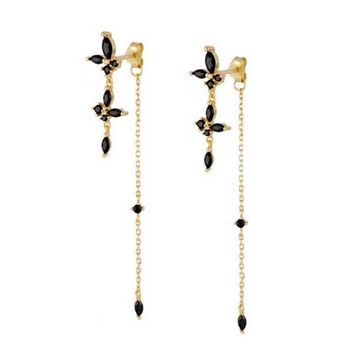 GEOMETRIC ZIRCON OCTAGONAL CHAIN EARRINGS