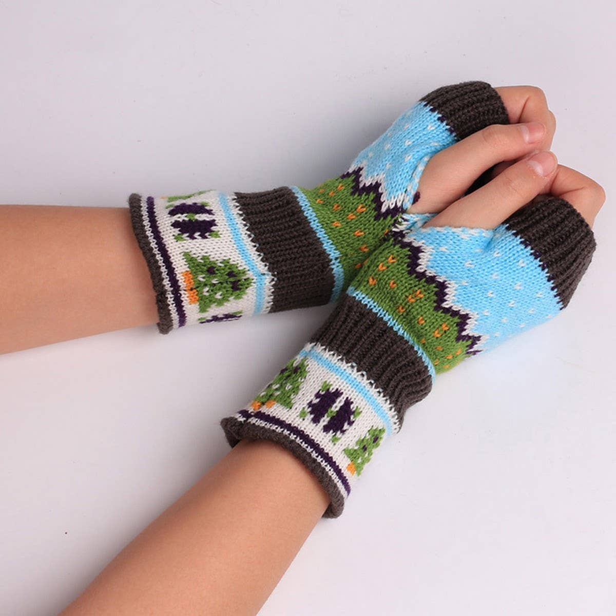 CWAG00537_CHRISTMAS TREE KNIT FINGERLESS HALF FINGER GLOVES