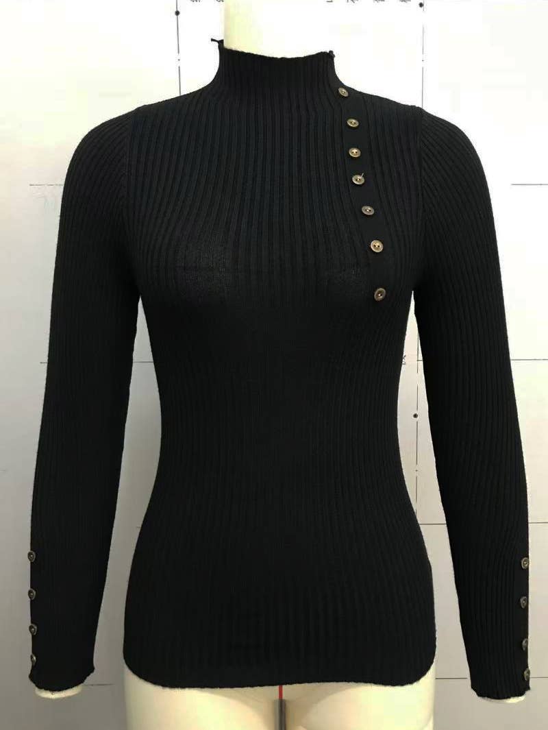 Button long-sleeved knitted base layer top