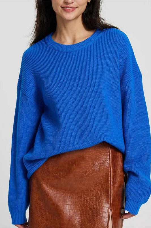 CWOSWL5239_ROUND NECK LONG SLEEVE PULLOVER KNITTED SWEATER