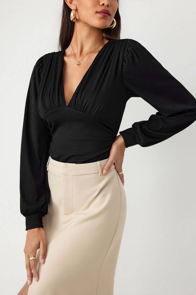 CWTBLL2751_SOLID COLOR LONG SLEEVE V-NECK BODYSUIT