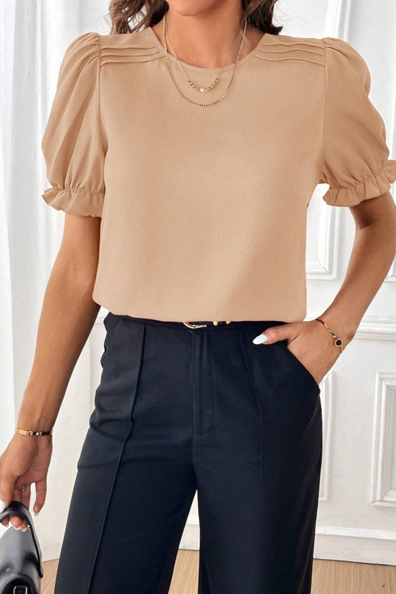 CWTBLS1133_SUMMER FASHION CREW-NECK SOLID COLOR SHIRT TOP