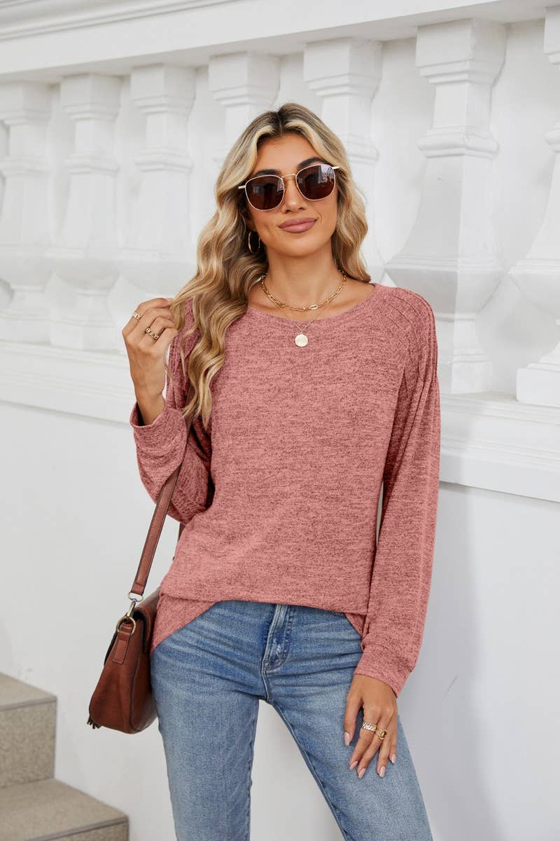 CWTBLL1863_SOLID COLOR ROUND NECK LOOSE LONG SLEEVE TOP