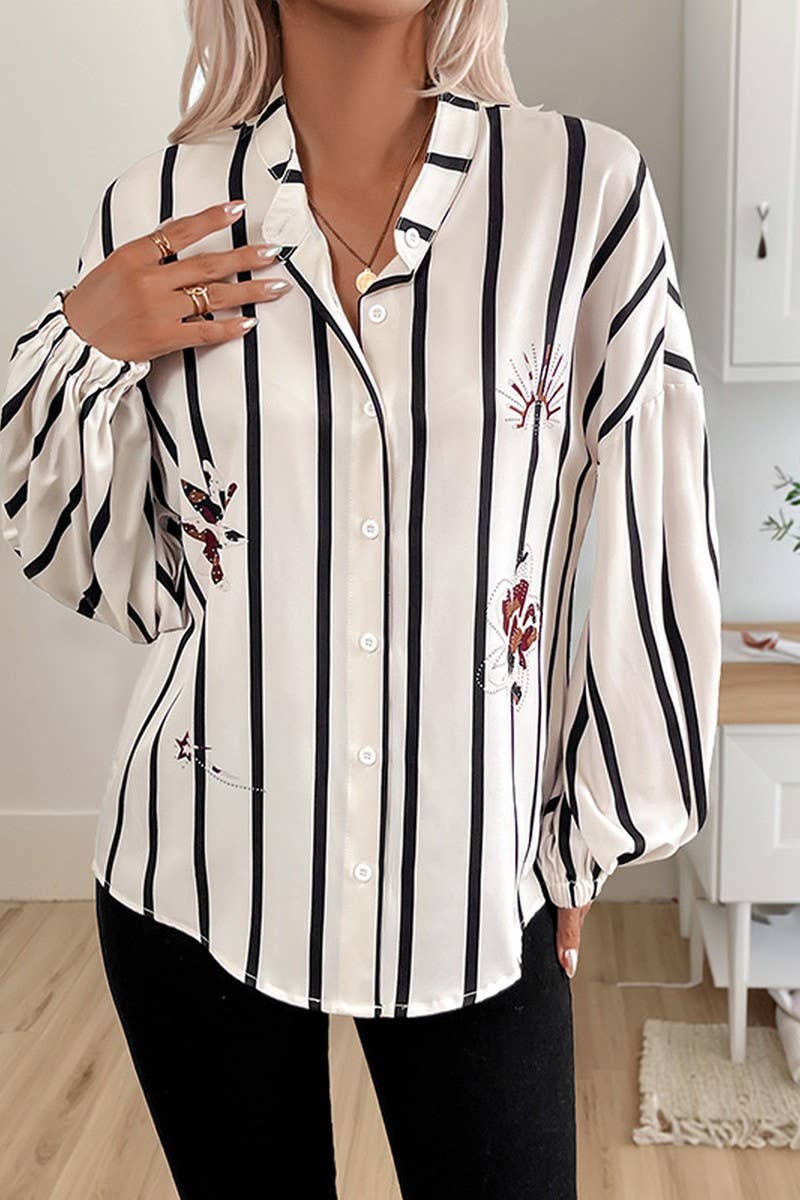 CWTSTL2791_AUTUMN AND WINTER STRIPED PRINT SHIRT
