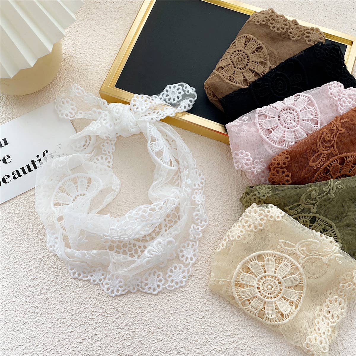 Lace Floral Triangle Scarf - Neck & Hair Wrap