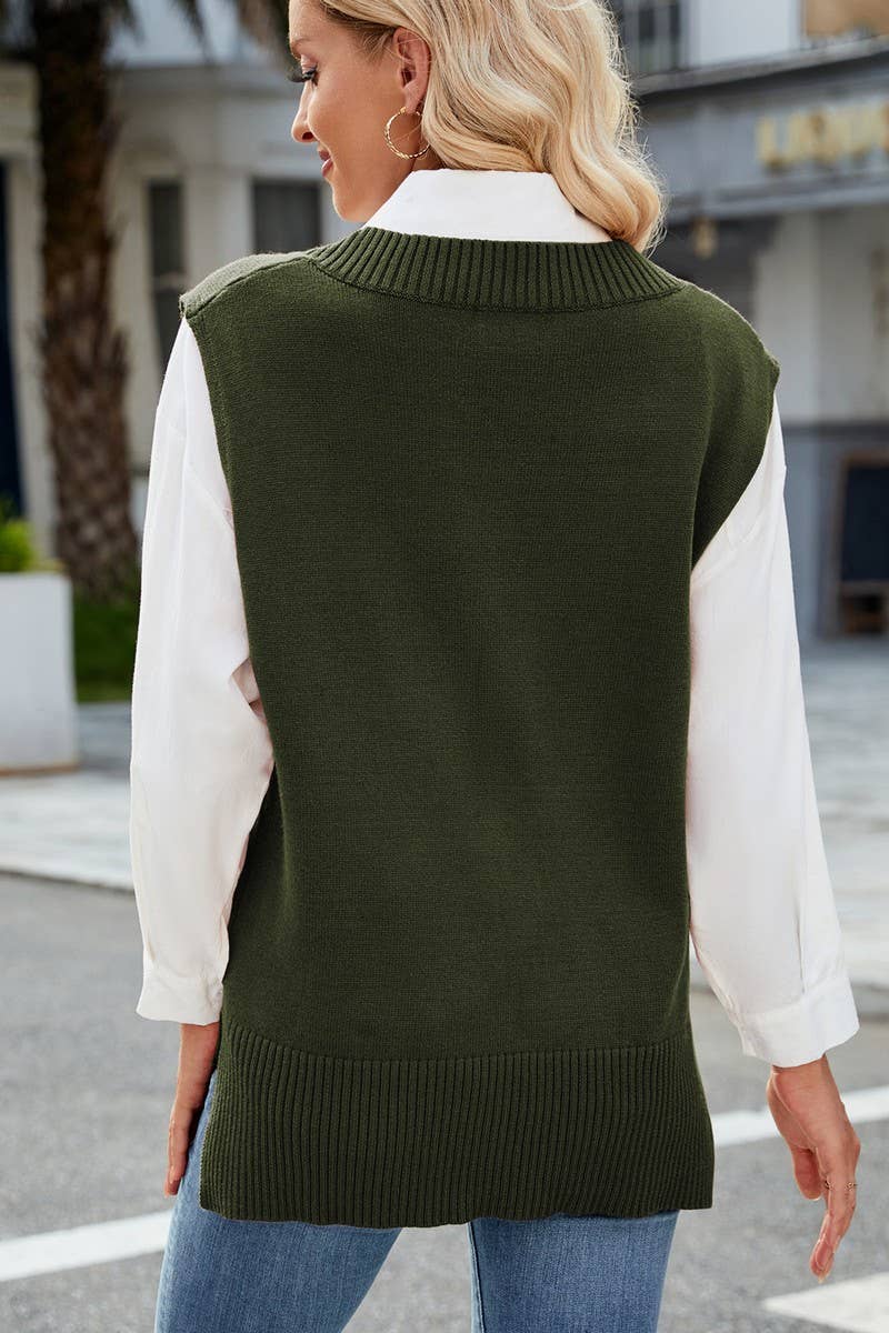 CWOV00134_SOLID COLOR SLEEVELESS KNITTED VEST