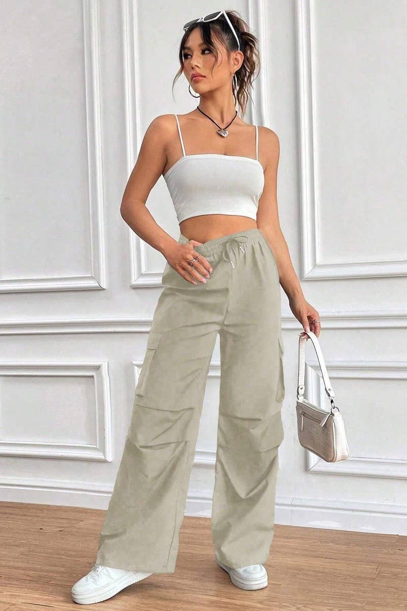 CWBLP1886_DRAWSTRING HIGH WAIST LOOSE COMMUTER OVERALLS