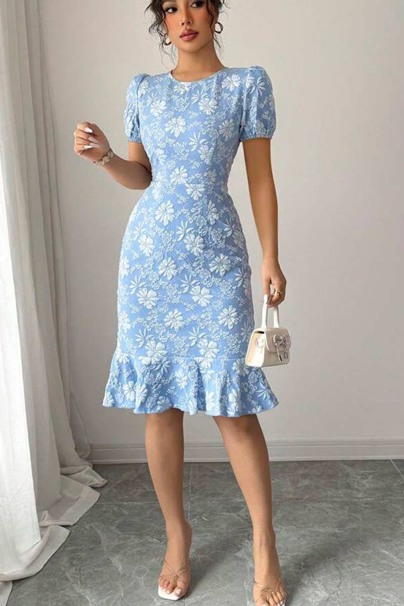 CWDSD8632_SUMMER DAISY EMBOSSED SLIM FISHTAIL SKIRT