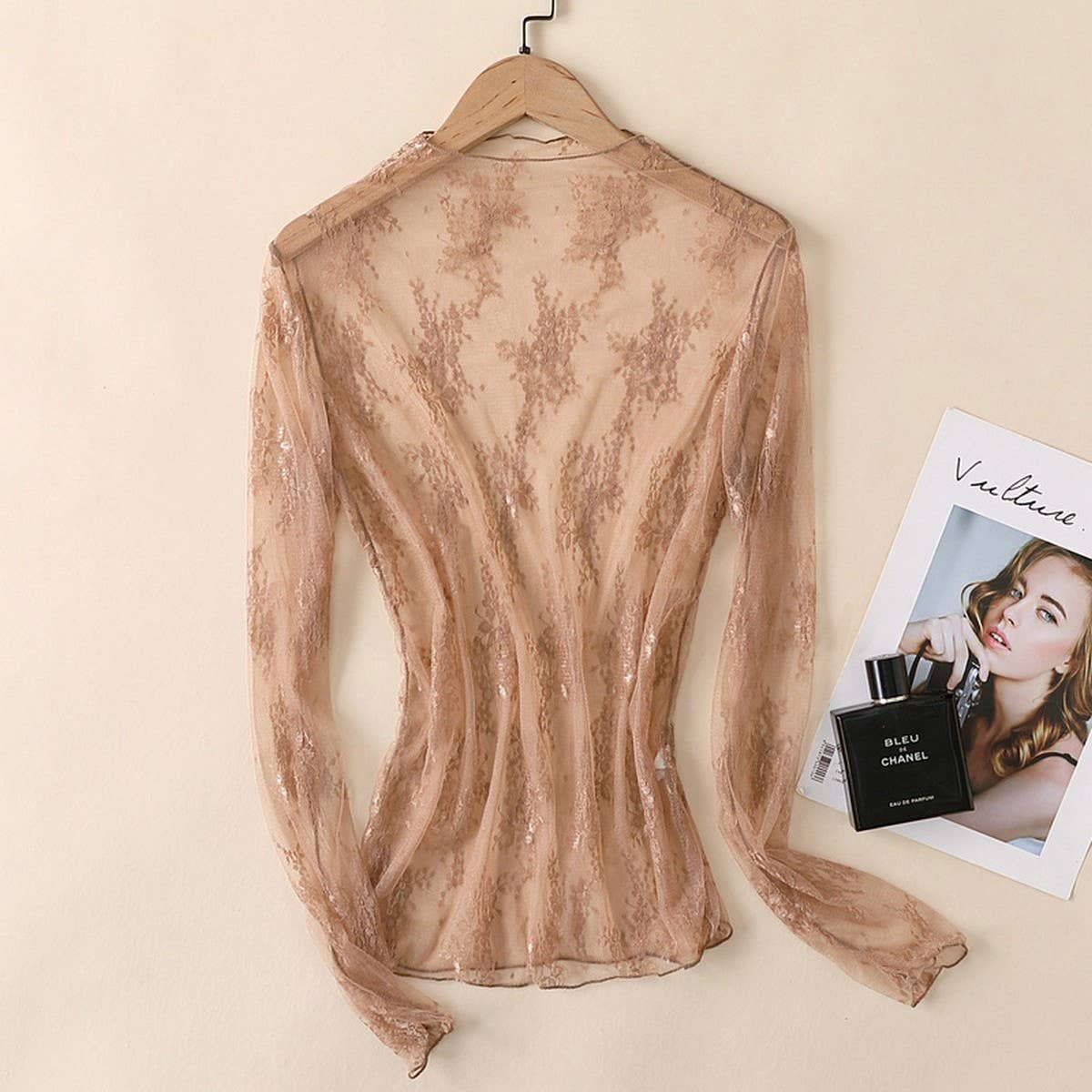 Sexy Mesh Blouse - Long Sleeve Lace Top for Women