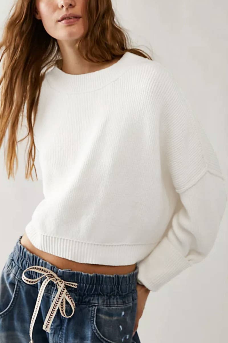 CWOSWL5854_SOLID COLOR CROP SWEATER WITH LONG SLEEVES