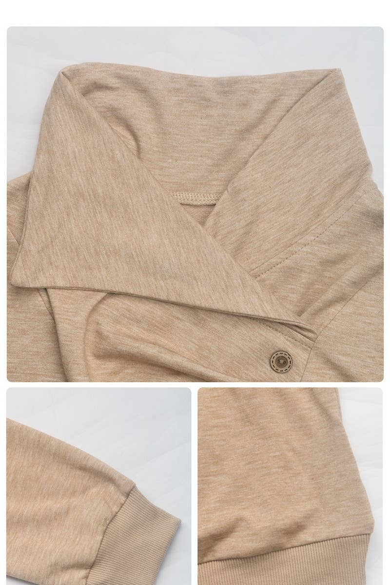 CWTBLL2299_SOLID COLOR PLEATED BUTTON STAND SWEATSHIRT