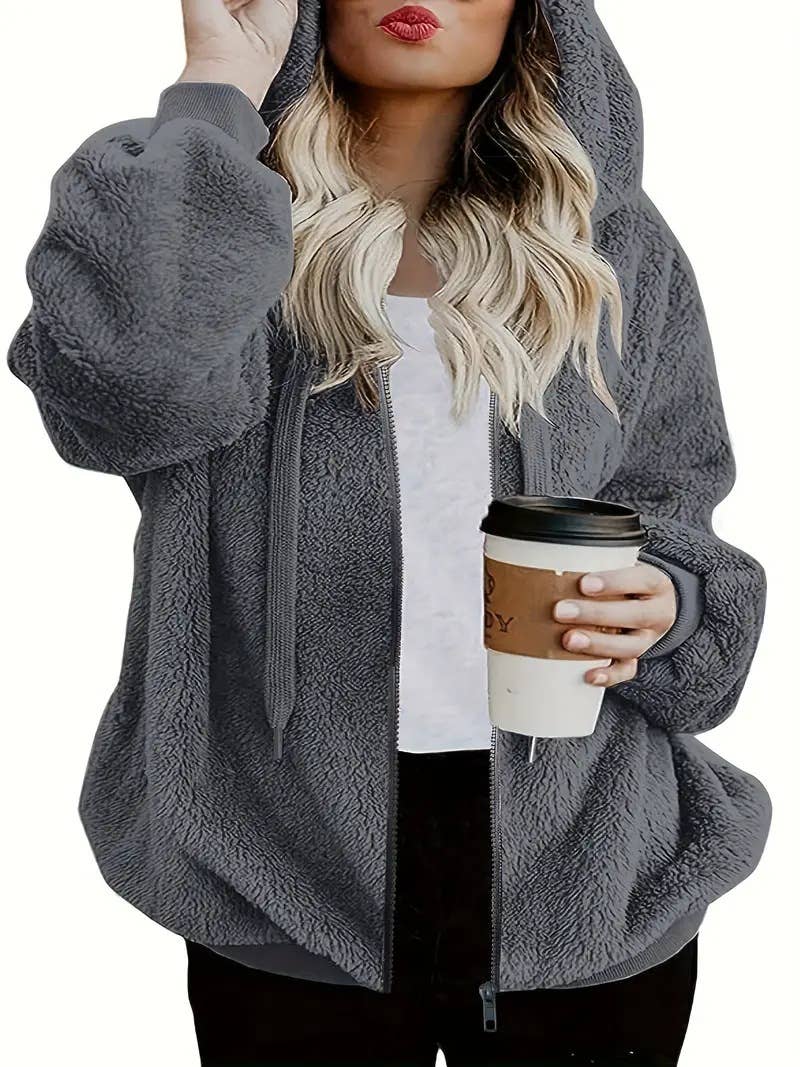 CASUAL LOOSE SOLID COLOR ZIP-UP CARDIGAN COAT