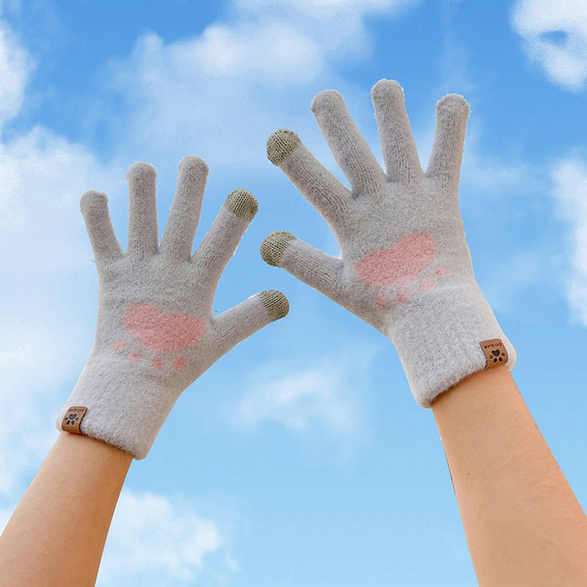 CWAG00545_CUTE FLEECE SMILE FACE TOUCHSCREEN GLOVES