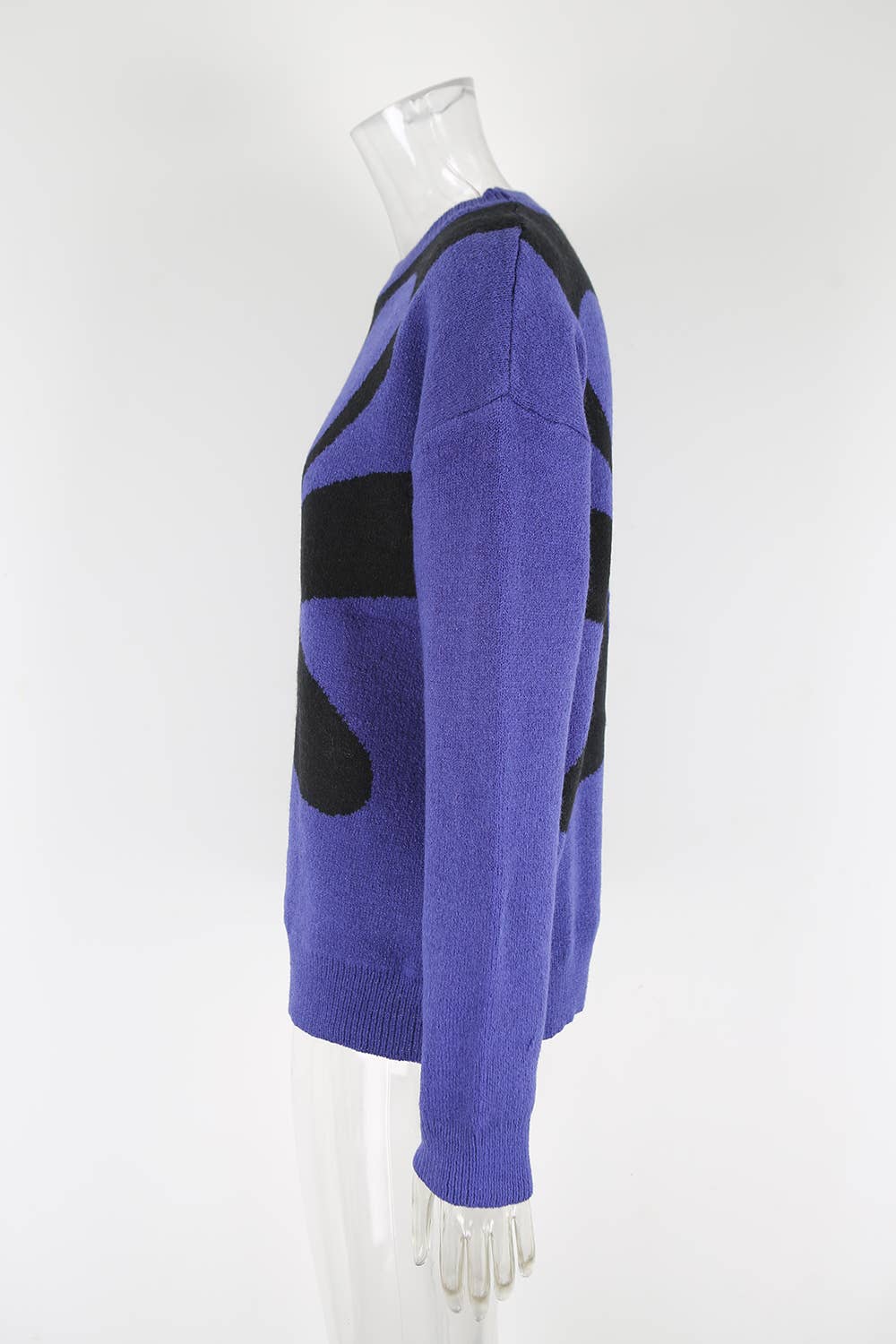 Floral color-blocking knitted pullover sweater