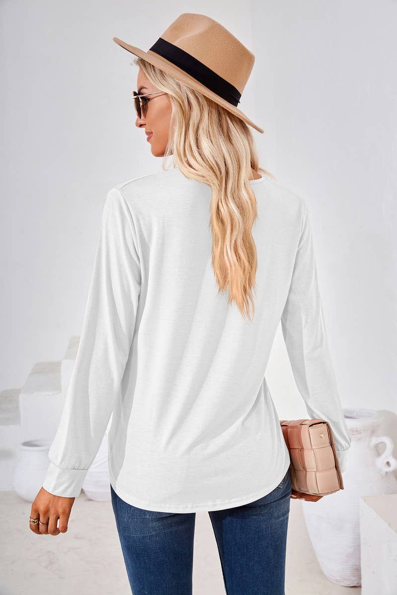 CWTBLL2409_SOLID COLOR SQUARE NECK PLEATED LONG SLEEVE TOP