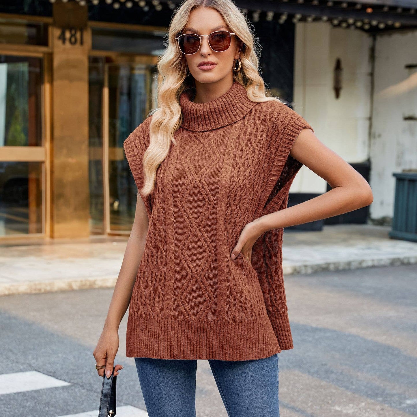 CASUAL TURTLENECK SOLID COLOR TREND WAISTCOAT