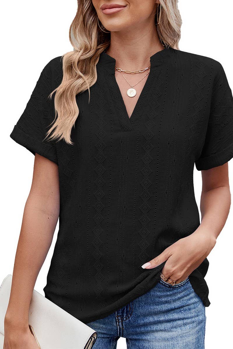 CWTBLS1723_SOLID COLOR V-NECK LOOSE CASUAL T-SHIRT TOP