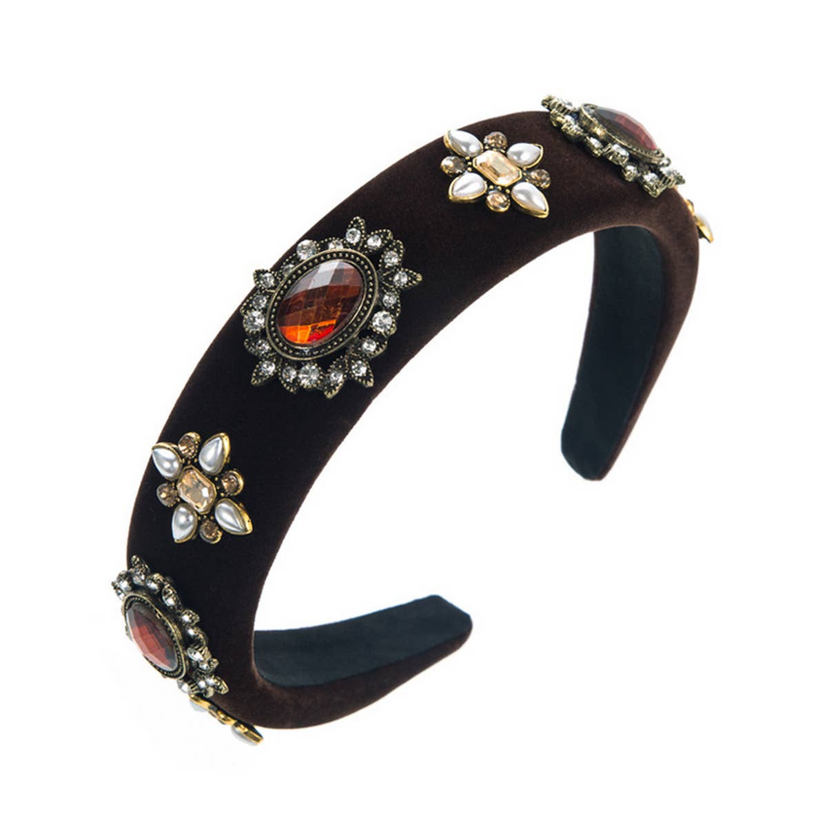 VINTAGE VELVET DIAMOND PEARL FLOWER HEADBAND