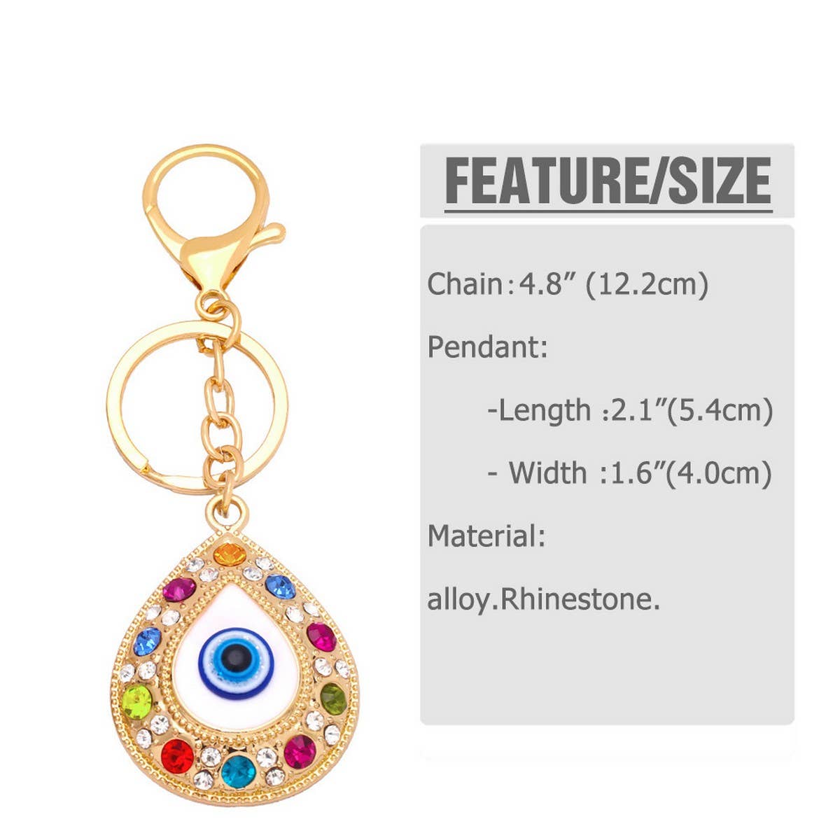 COLORED DIAMOND DEVIL'S EYE METAL KEYCHAIN PENDANT