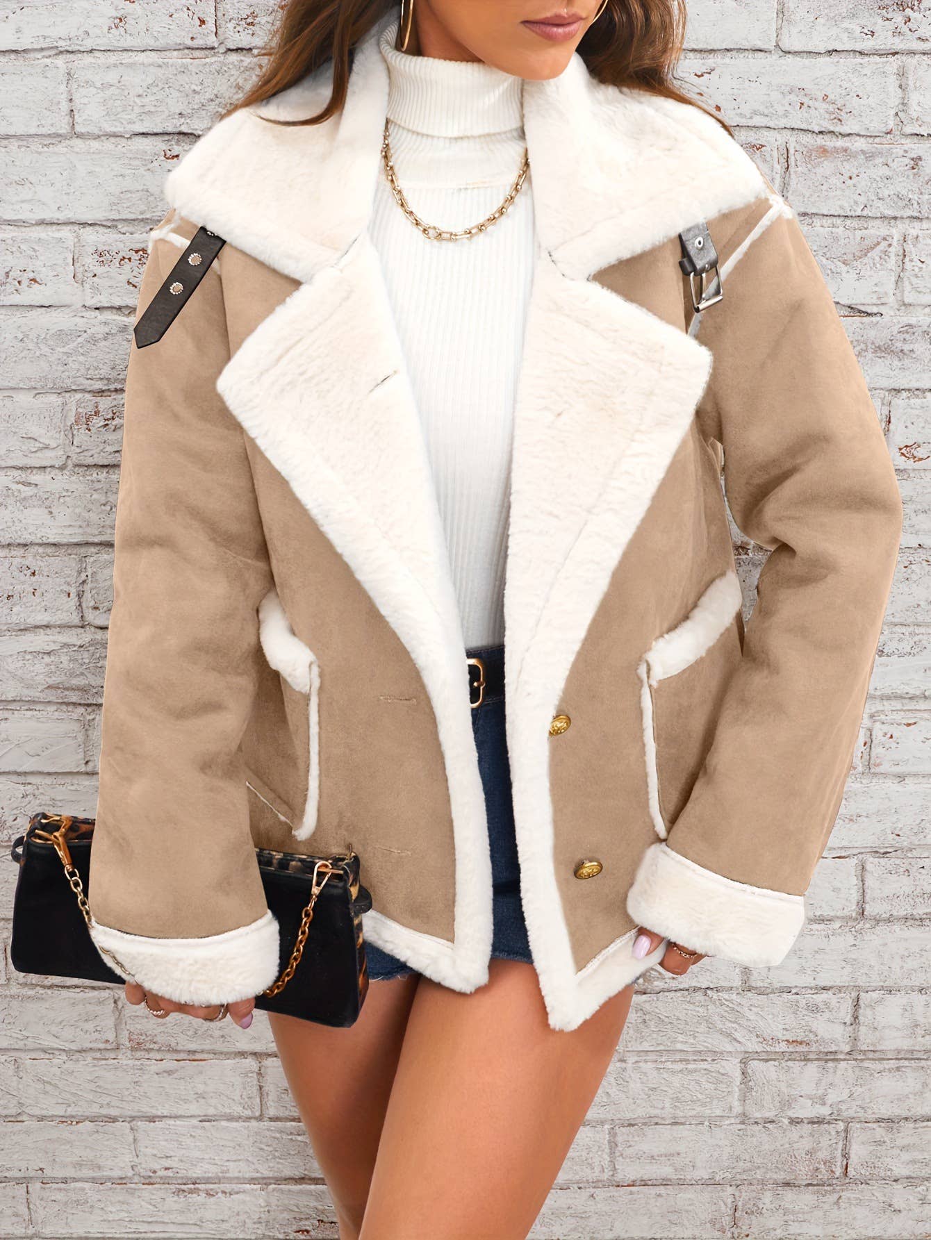 Fashionable lapel plush warm casual coat