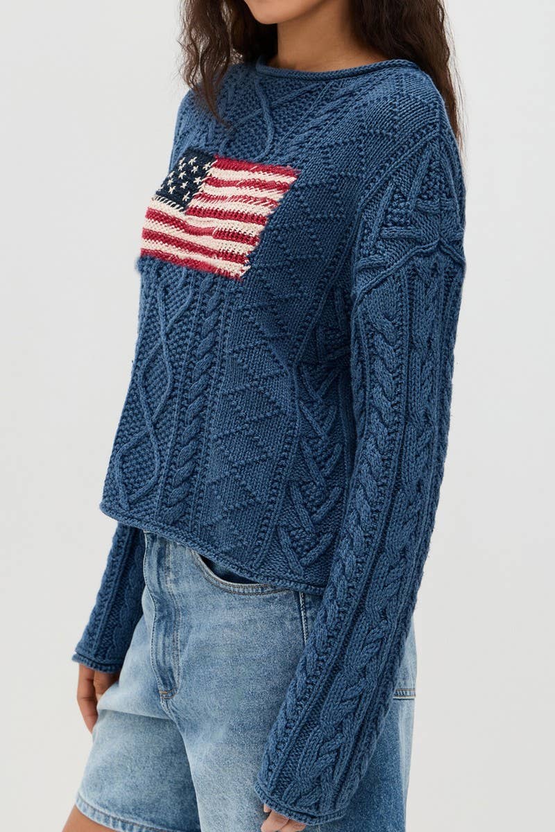 CWOSWL07060_AMERICAN FLAG PULLOVER LONG-SLEEVED KNIT SWEATER
