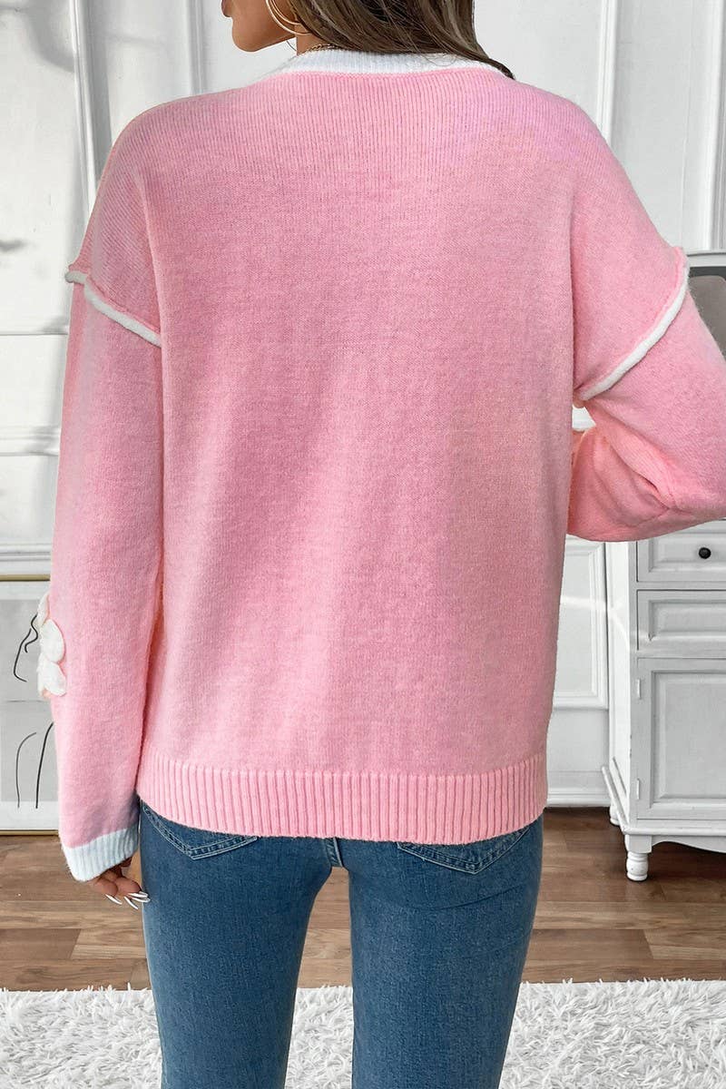 CWOSWL5862_VALENTINE'S DAY V-NECK APPLIQUE SWEATER