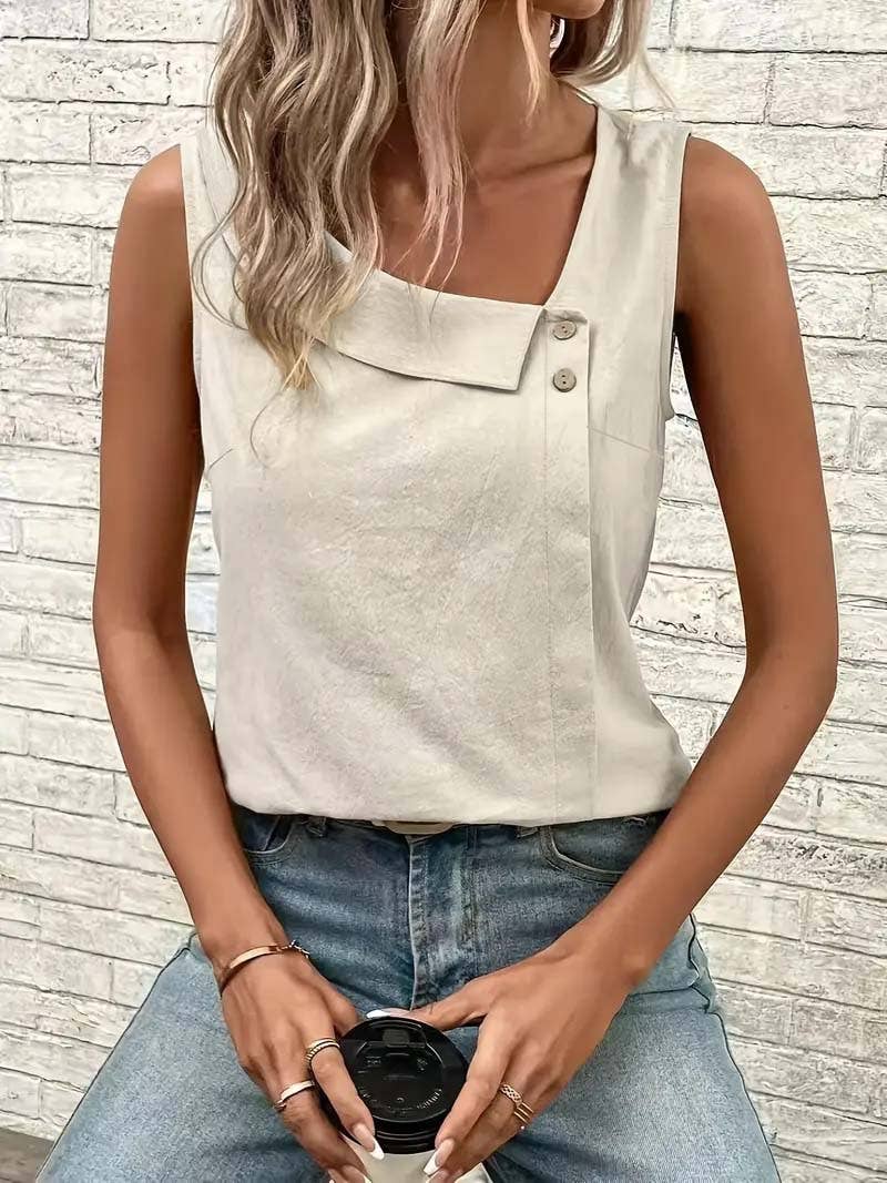 Casual slanted neck sleeveless pullover T-shirt