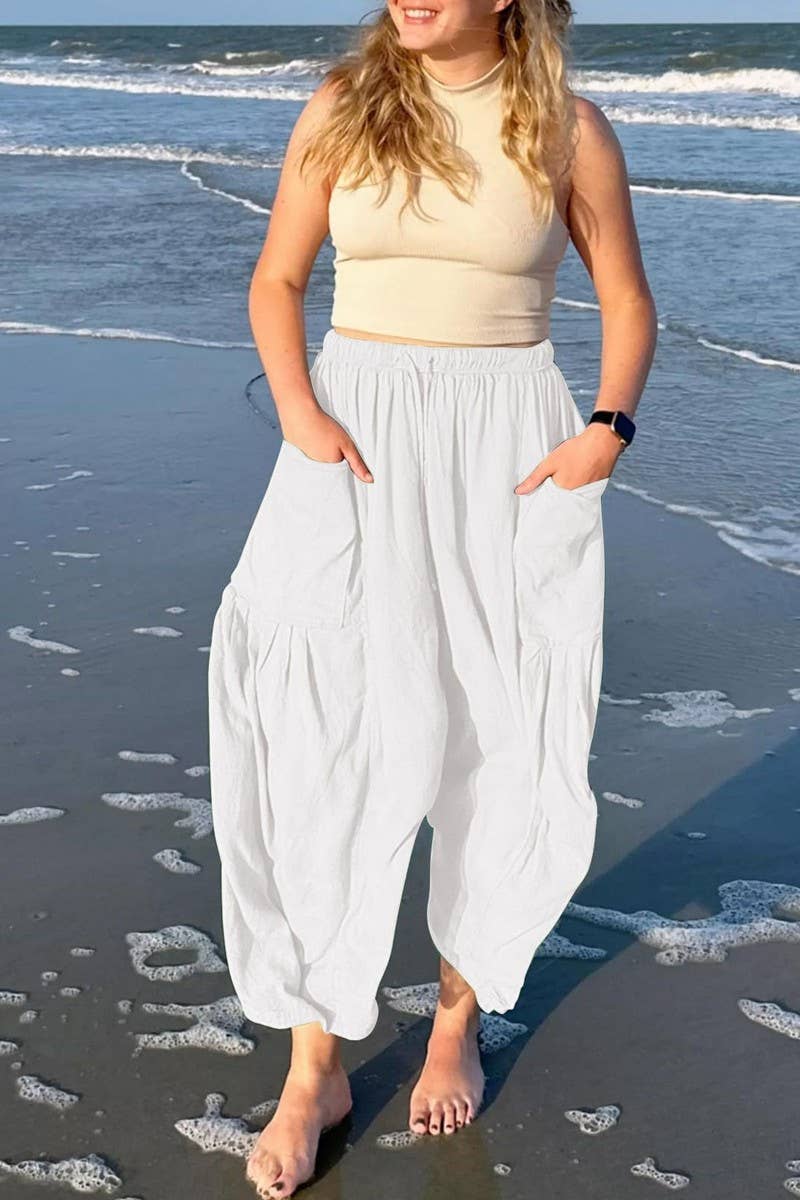 CWBLP0709_LOOSE CASUAL COTTON AND LINEN TROUSERS