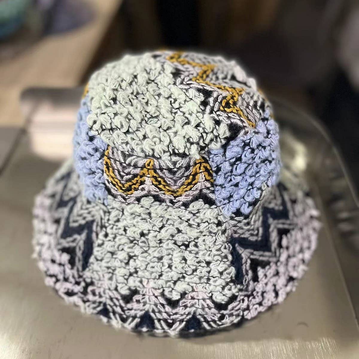 CWAH2213_ETHNIC RETRO COLOR MATCHING KNITTED BUCKET HAT