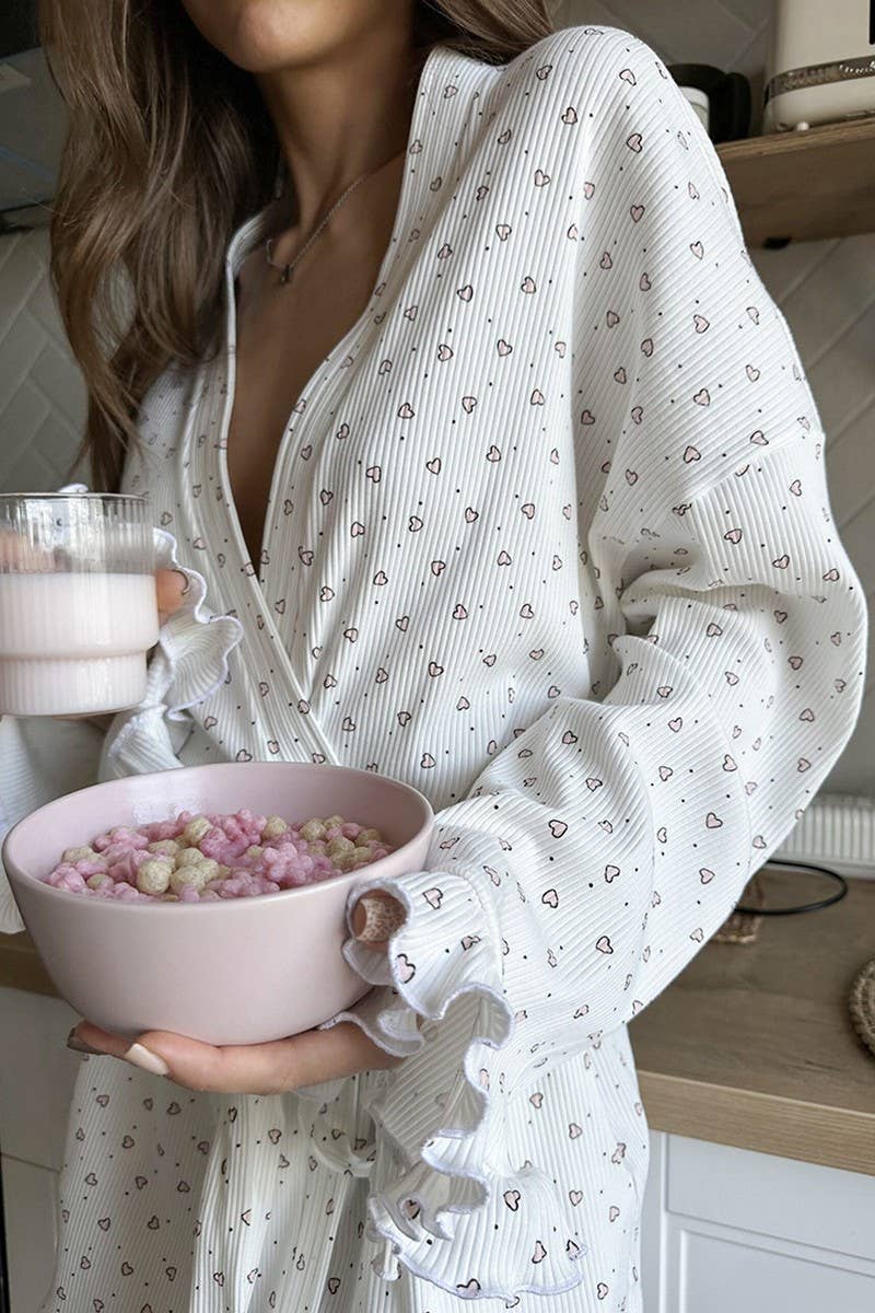 CWSPJ0396_HEART PRINT CARDIGAN LACE-UP NIGHTGOWN