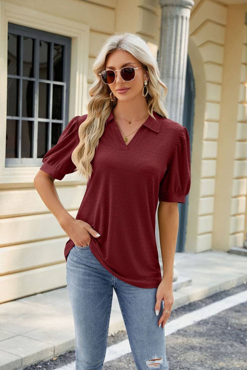 CWTTS0834_V-Neck Short Sleeve Knit Top