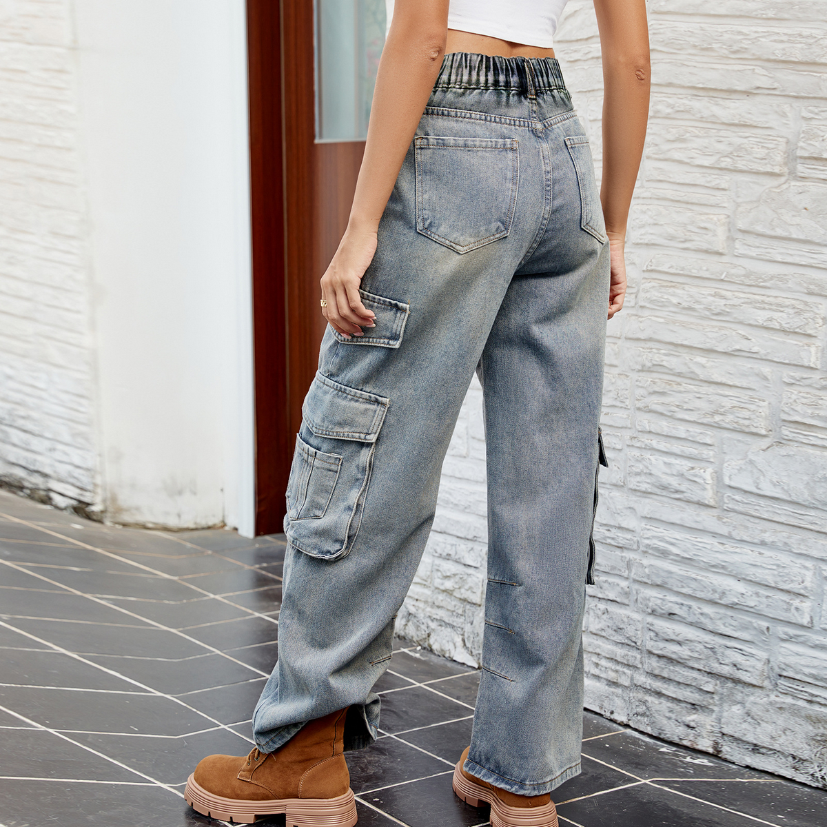 Casual Cargo Jeans ??Spring Summer Half Elastic_CWJP0631