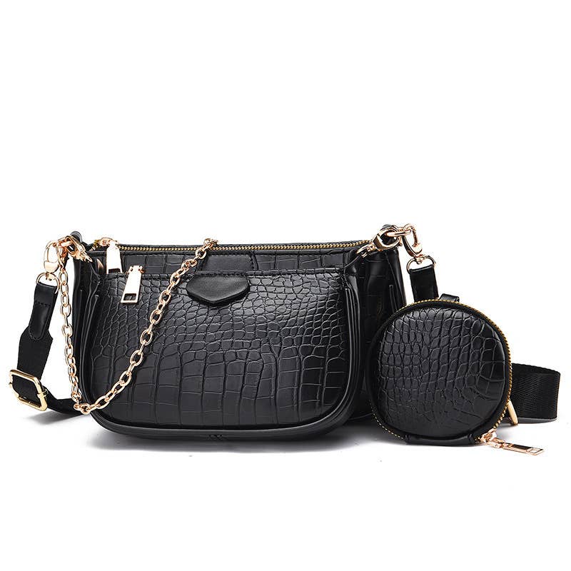 Crocodile-patterned PU small shoulder bag