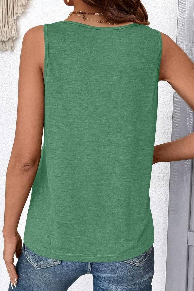 CWTTK1178_SOLID V-NECK SLEEVELESS FIT TANK TOP