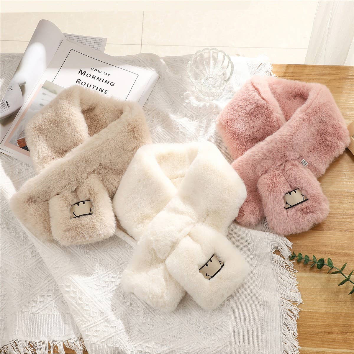 Smiley Faux Rabbit Fur Scarf ??Cozy Winter Wrap_CWASC1250