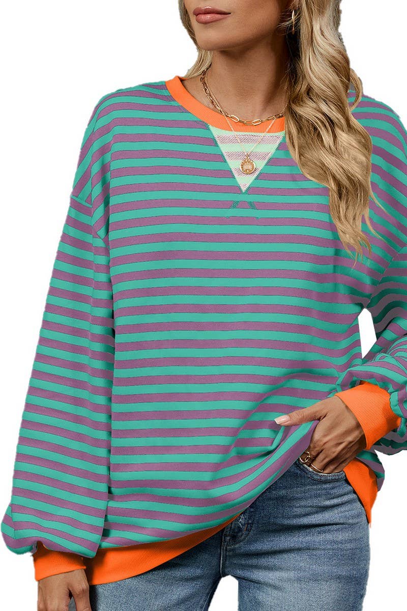CWTBLL2359_CONTRAST COLOR STRIPED CREW NECK SWEATSHIRT
