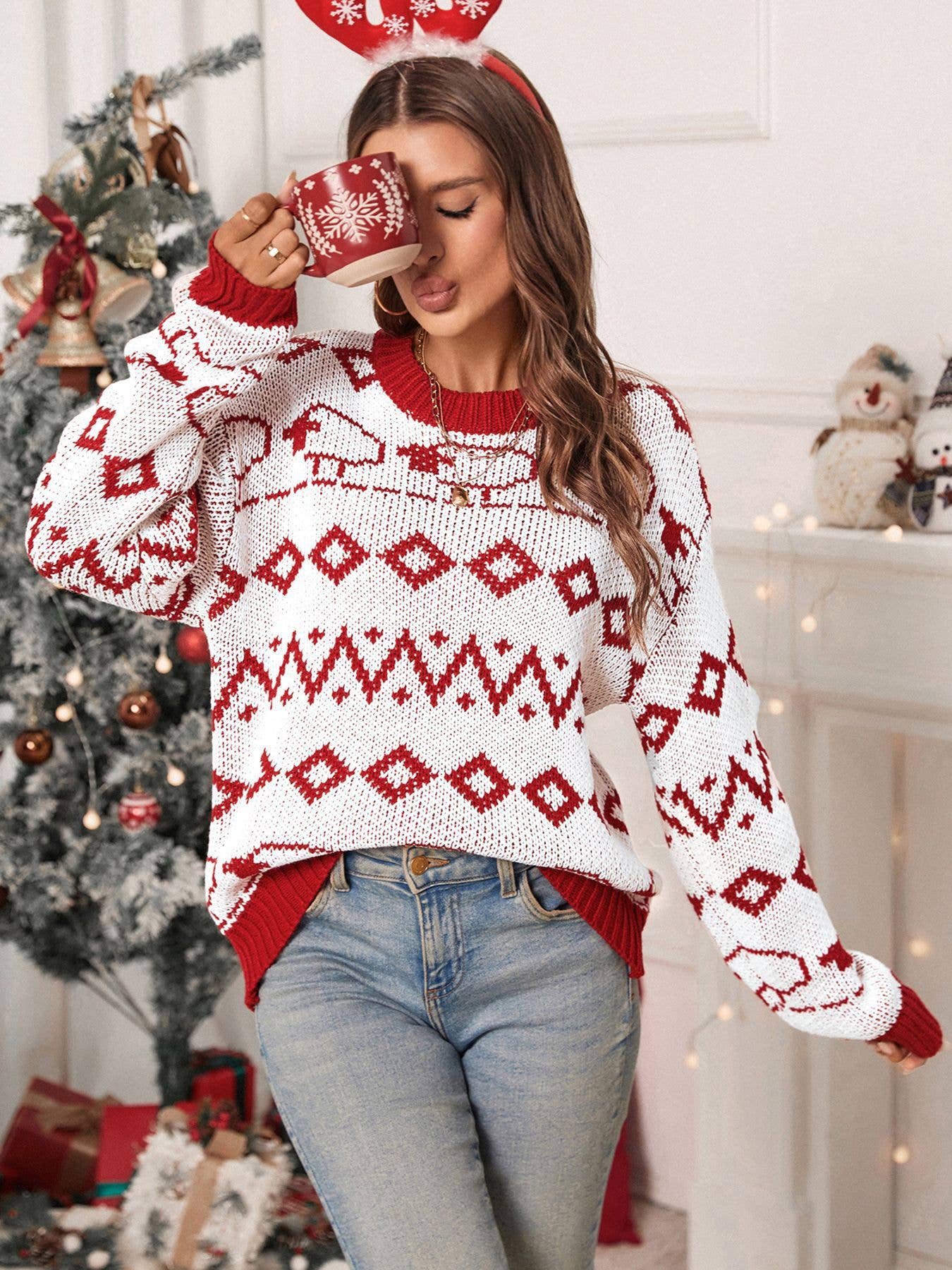 CHRISTMAS TURTLENECK KNITTED CHRISTMAS SWEATER