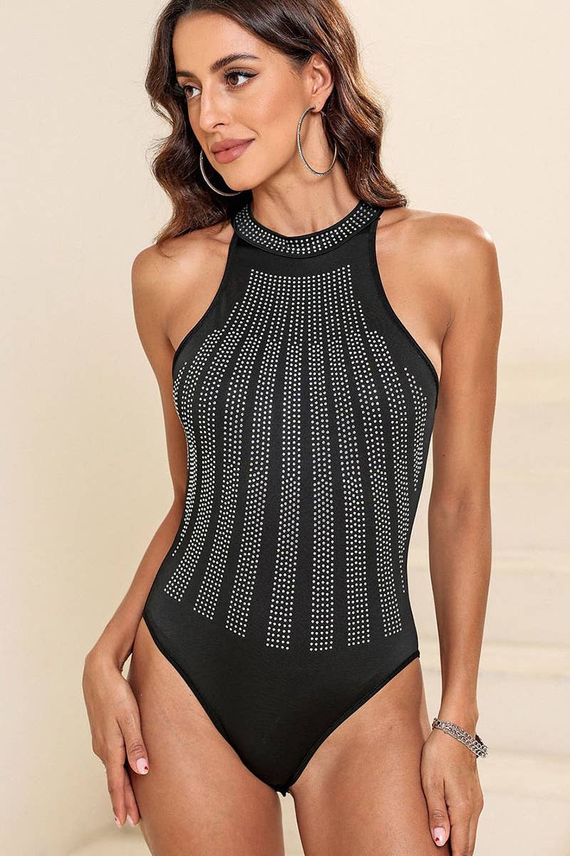 CWSJS1111_SEXY FASHION DRILL SLEEVELESS HALTER JUMPSUIT