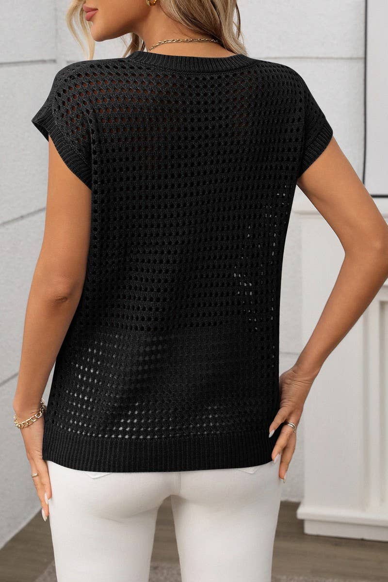 CWOSWS0131_CREW NECK HOLLOW SUNSCREEN KNIT CARDIGAN