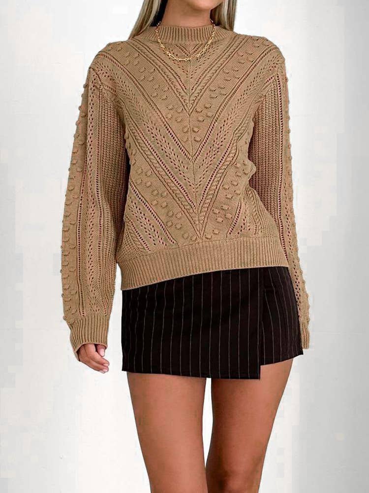 Fashionable simple round-neck jacquard sweater