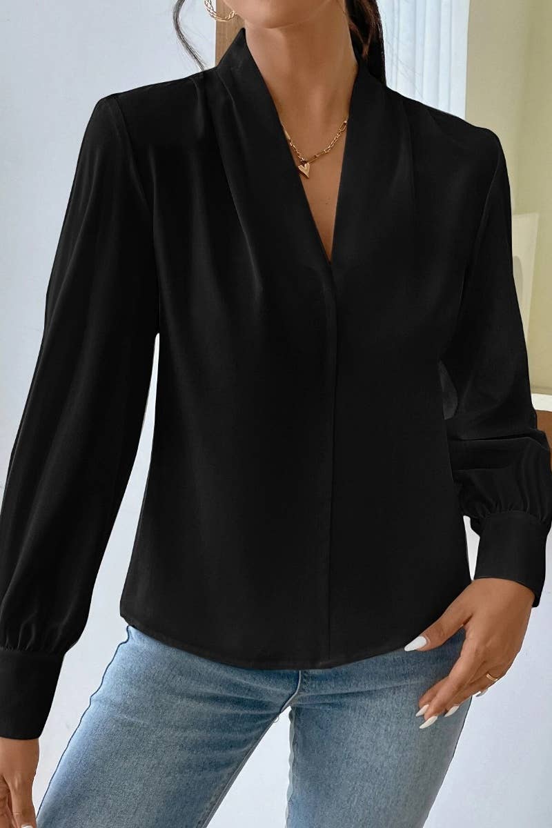CWTBLL2547_FALL DESIGN SENSE V-NECK LONG SLEEVE TOP