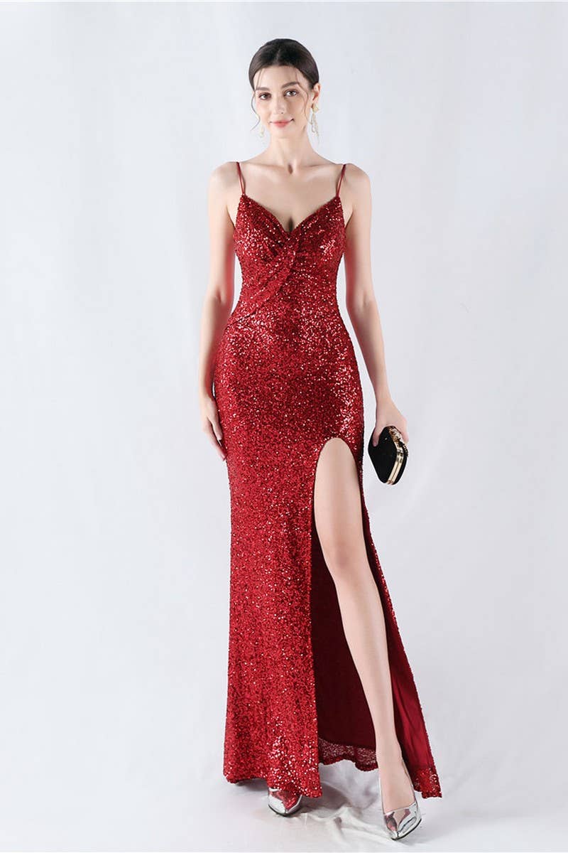 CWDMD4825_ELEGANT SEXY HIGH-SLIT SLING EVENING DRESS