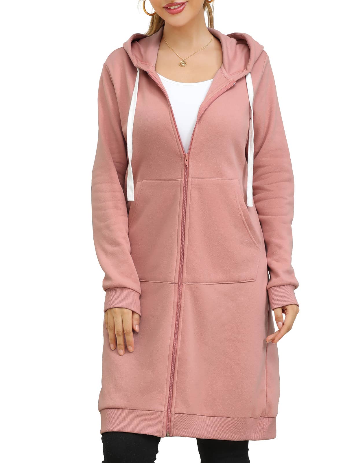 CWOHOL448_Lightweight Thin Zip-Up Hoodie Long Jacket