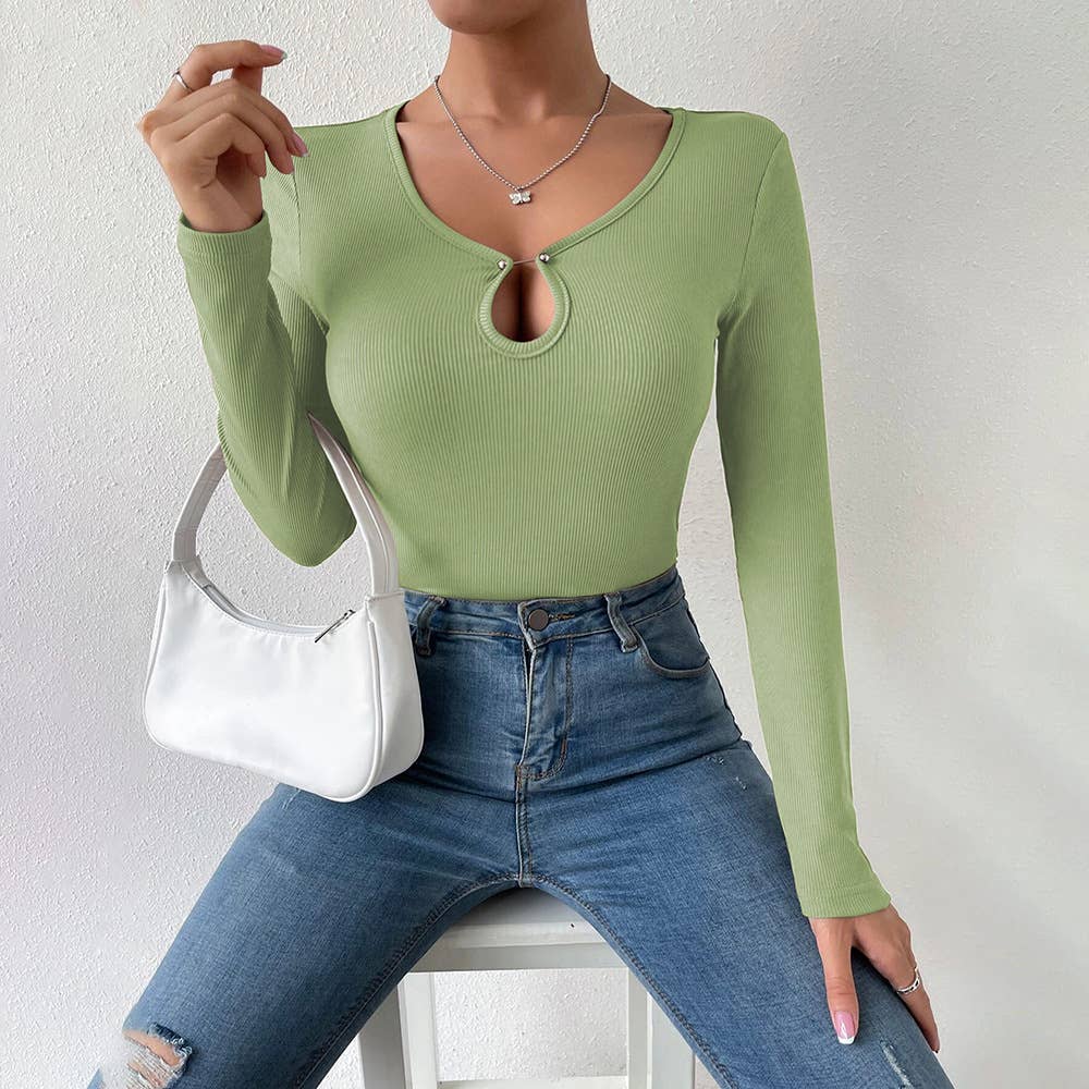 COMFORTABLE HOLLOW SLIM KNIT LONG SLEEVE T-SHIRT