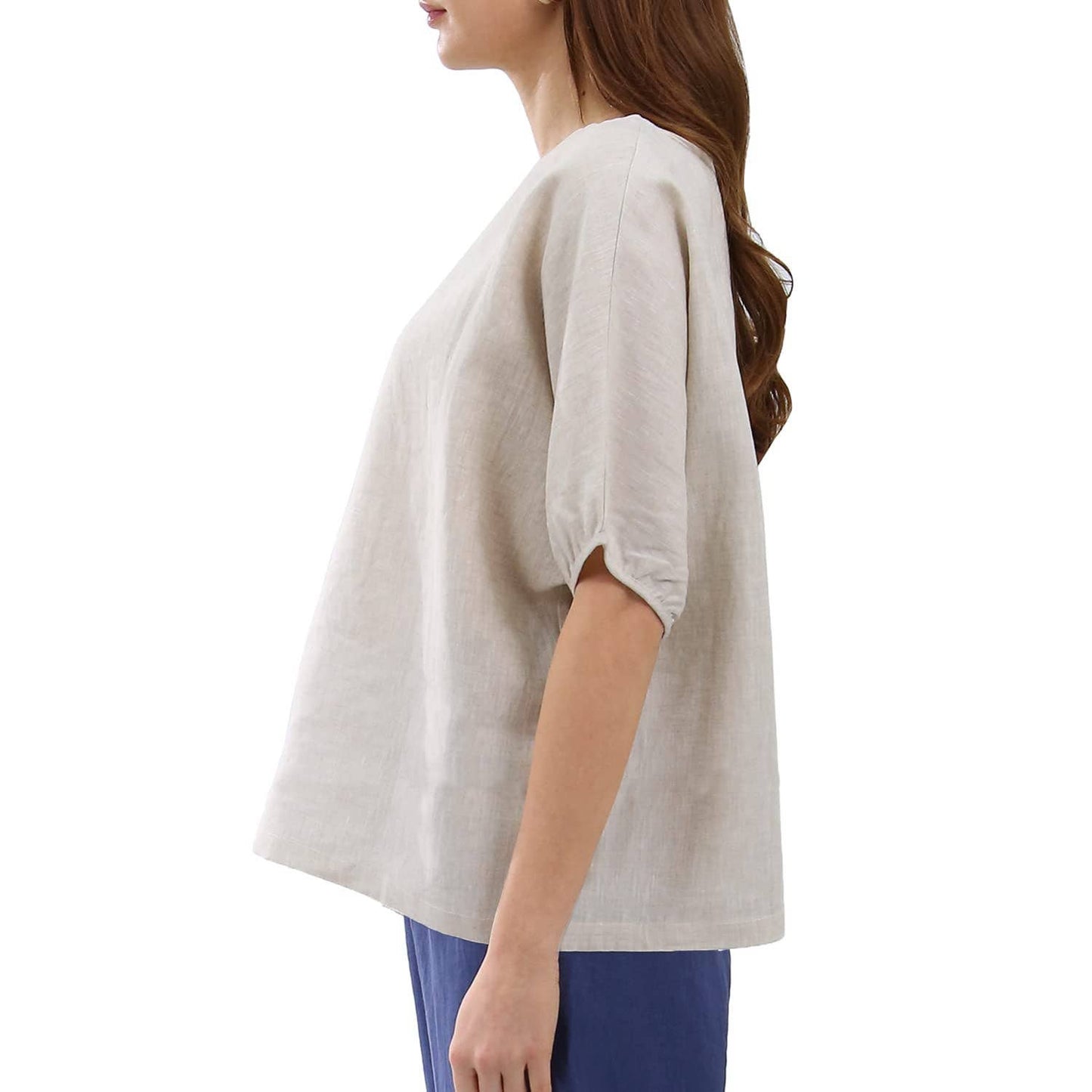 ARTSY LANTERN SLEEVE COTTON LINEN BLOUSE